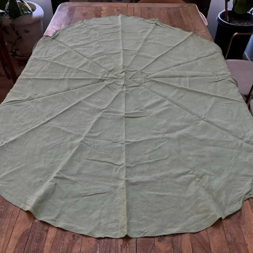 Sage Green Linen Tablecloth 46 in x 62 Oval Shaped Lightweight Cottagecore